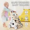 HUZU Wooden Baby Walker with Wheels, Montessori Push and Pull Activity Center for Toddlers, Adjustable Height & Speed, Learning Toy for 6-12 Months 1-3 Years Old Boys and Girls (Nature Wood) view 2