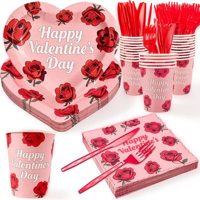 125PCS Back to School Tableware Set, Apple Notebook Pencil Paper Plates Yellow Paper Cups Napkins for First Day of School Supplies (Heart Plates Set)