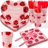 125PCS Back to School Tableware Set, Apple Notebook Pencil Paper Plates Yellow Paper Cups Napkins for First Day of School Supplies (Heart Plates Set) view 1