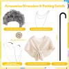 100 Days of School Costume for Girls Kids 100th Day of School Outfit 100 Year Old Outfit Grandma Granny Dress Up Old Lady Costume Accessory with Wig, knit Shawl,Glasses, Cane, Grandma Cosplay Kit view 2