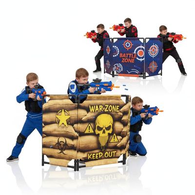 2-Pack Tactical Bunker & Foam Blaster Target 59x34 Combat Battle Zone Bunker Fort, Compatible with Nerf, Laser Tag, Water Gun & Birthday Activities, Foldable Wall for Active Play
