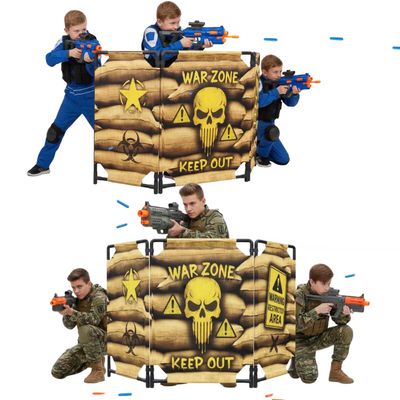 2-Pack Tactical Bunker & Foldable Battlefield Obstacles 59x34 Combat Battle Zone Fort, Compatible with Laser Tag, Foam Blaster, Birthday Activities, Party Supplies + Interactive Target Board