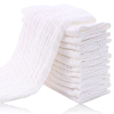 12 Pack Burp Cloths for Baby - Ultra-Soft 100% Cotton Baby Washcloths - Large 20'' by 10'' Super Absorbent Milk Spit Up Rags - Burpy Cloths for Unisex, Boy, Girl - White