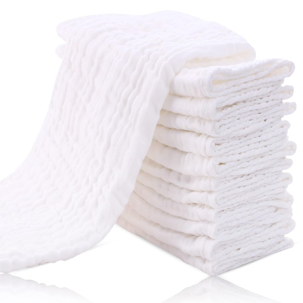 12 Pack Burp Cloths for Baby - Ultra-Soft 100% Cotton Baby Washcloths - Large 20'' by 10'' Super Absorbent Milk Spit Up Rags - Burpy Cloths for Unisex, Boy, Girl - White