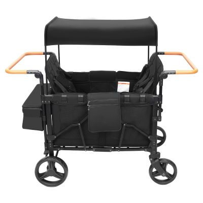 4 Seater Folding Wagon Stroller, 3 in 1 Push Pull Collapsible Stroller with 5-Point Safety Harness, Adjustable Canopy & Ample Organizer, All-Terrain Wagon for Parks, Beaches, and Camping
