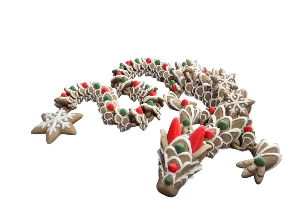 3D Printed Christmas Themed Sugar Cookie Dragon, Fantasy Gift, Cinderwings (24")