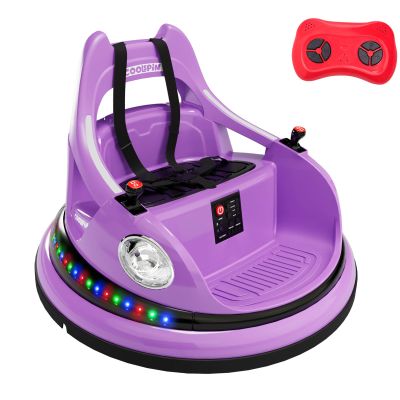 12V Bumper Car for Toddlers, Electric Toddler Ride On Toys for Kids, Baby, Ages 1.5-4 Years, LED Lights, 360 Degree Spin, Supports up to 66lbs, Purple