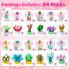 24 Pack Valentines Day Gifts for Kids - Valentines Day Cards for Kids School Classroom with Succulent Flower Building Blocks for Class Exchange, Party Favors, Goodie Bags Stufffers for Girls Boys view 2