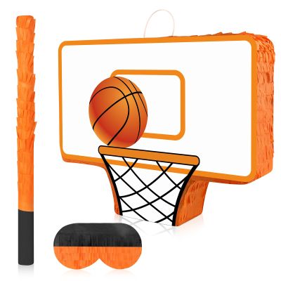 Hooqict Basketball Pinata with Blindfold and Bat Stick Basketball Birthday Party Decorations for Kids Boys Basketball Themed Party Supplies Sports Carnival Games