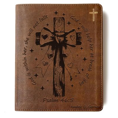 sinfinate Personalized NIV Journaling Bible with Custom Name Engraving, Christian Gift for Men, Women(Bow cross)