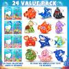 24PCS Sea Animal Fidget Keychain Valentines Day Cards for Kids School Classroom Valentine Day Exchange Gifts Pop Sensory Stress Toys for Toddlers Boys Girls Party Favor Goodie Bags Stuffers Treat Bulk view 3
