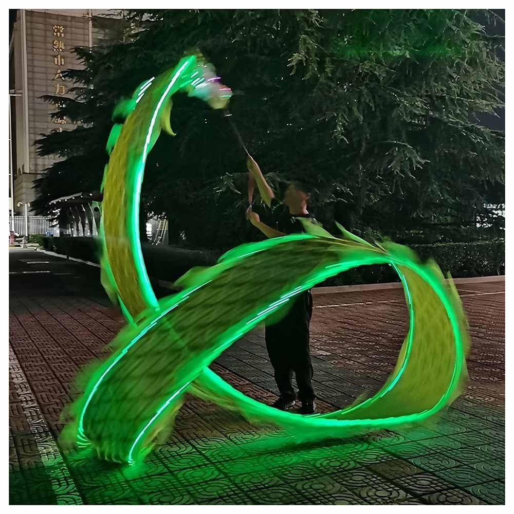 LXHELIVERY Dragon Poi with 3D Plastic Head, Outdoor Sports Fitness Toys Dance Ribbon Streamer for Gifts, Festival Performance(Green,6m/19.6 ft)