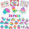 24PCS Dinosaur Pop Fidget Keychain Valentines Day Cards for Kids School Classroom Valentine Day Exchange Gifts Pop Sensory Stress Toy for Toddlers Boys Girls Party Favor Goodie Bags Stuffer Treat Bulk view 1