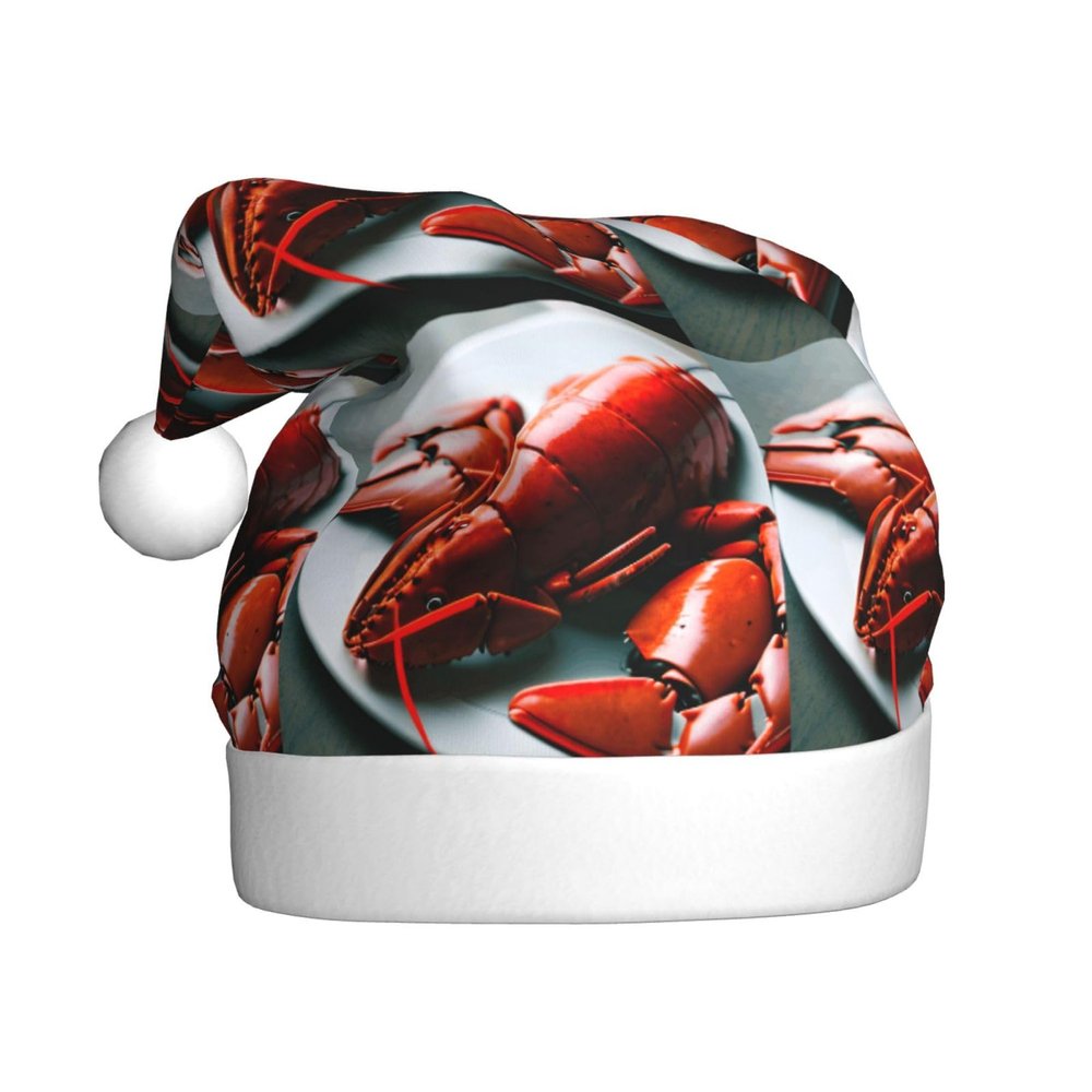 aabkjgfr Lobster Print Adult Santa Hat,Soft And Comfortable Santa Hat,Suitable For New Year'S Holiday Parties,Indoors And Outdoors.
