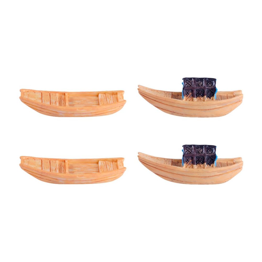 4Piece Miniature Resin Sailboat Ornaments  Wooden Ship Figurines for Fairy Garden, Aquarium & Fish Tank Decor, Dollhouse Accessories, Micro Ocean Landscape & Home Nautical Decoration (Brown