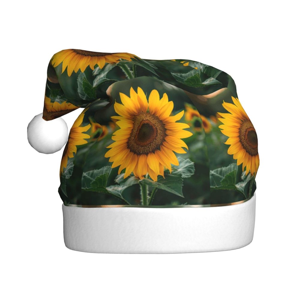 aabkjgfr Beautiful Sunflower Print Adult Santa Hat,Soft And Comfortable Santa Hat,Suitable For New Year'S Holiday Parties,Indoors And Outdoors.