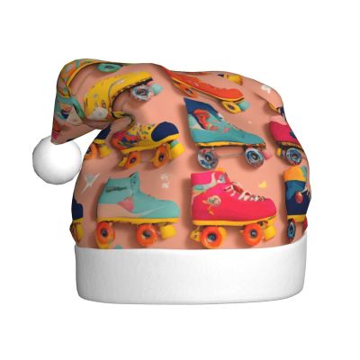 aabkjgfr Colorful Roller Skates Print Adult Santa Hat,Soft And Comfortable Santa Hat,Suitable For New Year'S Holiday Parties,Indoors And Outdoors.