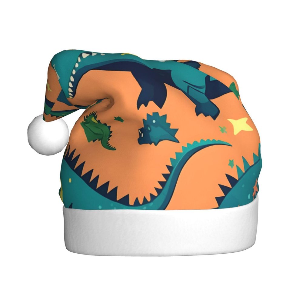 aabkjgfr Dinosaur Print Adult Santa Hat,Soft And Comfortable Santa Hat,Suitable For New Year'S Holiday Parties,Indoors And Outdoors.
