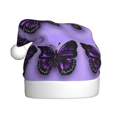 aabkjgfr Dreamlike Purple Butterfly Print Adult Santa Hat,Soft And Comfortable Santa Hat,Suitable For New Year'S Holiday Parties,Indoors And Outdoors.