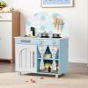 Arlopu Play Kitchen Set, Kids Interactive Pretend Chef Playset with Curtained Cabinet, Stove w/Clicking Knobs, Faucet & Sink, Wooden Cookware Accessories, Toys Kitchen for Toddlers (Blue) view 1