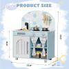 Arlopu Play Kitchen Set, Kids Interactive Pretend Chef Playset with Curtained Cabinet, Stove w/Clicking Knobs, Faucet & Sink, Wooden Cookware Accessories, Toys Kitchen for Toddlers (Blue) view 2