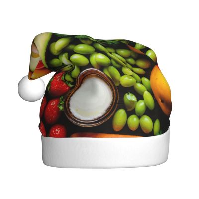 aabkjgfr Vegetable Fruit Print Adult Santa Hat,Soft And Comfortable Santa Hat,Suitable For New Year'S Holiday Parties,Indoors And Outdoors.