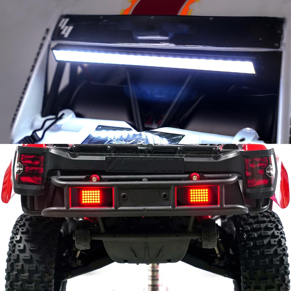 Aluminum Top Light & Carbon Fiber Rear Light Kit for Arrma 4S 1/8 Mojave,Durable Top LED Lamp Bar for 1/8 Scale Mojave Arrma 4S Upgrade Set RC Car Parts Accessories