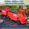 12V 2-Seater Ride on Train Trackless Toy Car for Kids, Featuring 2 Speeds, One-Button Start, Bright Headlights, Horn, Durable Rubber Wheels, and Extra Storage for Children,Red view 2