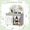 Arlopu Play Kitchen Set, Kids Interactive Pretend Chef Playset with Curtained Cabinet, Stove w/Clicking Knobs, Faucet & Sink, Wooden Cookware Accessories, Toys Kitchen for Toddlers (Gray) view 2