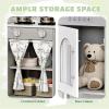 Arlopu Play Kitchen Set, Kids Interactive Pretend Chef Playset with Curtained Cabinet, Stove w/Clicking Knobs, Faucet & Sink, Wooden Cookware Accessories, Toys Kitchen for Toddlers (Gray) view 4