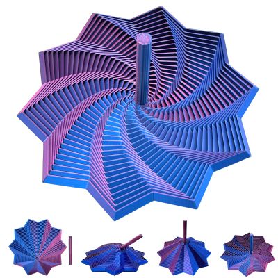 3D Printed Expanded Sensory Fidget Star,Stress-Relief Spinning Tower Toy with Handles,Sensory Toys for Adults & Teens,Honeycomb Whirling Spiral Design for ADHD & Stress Relief (Purple-Blue,L-25rings)