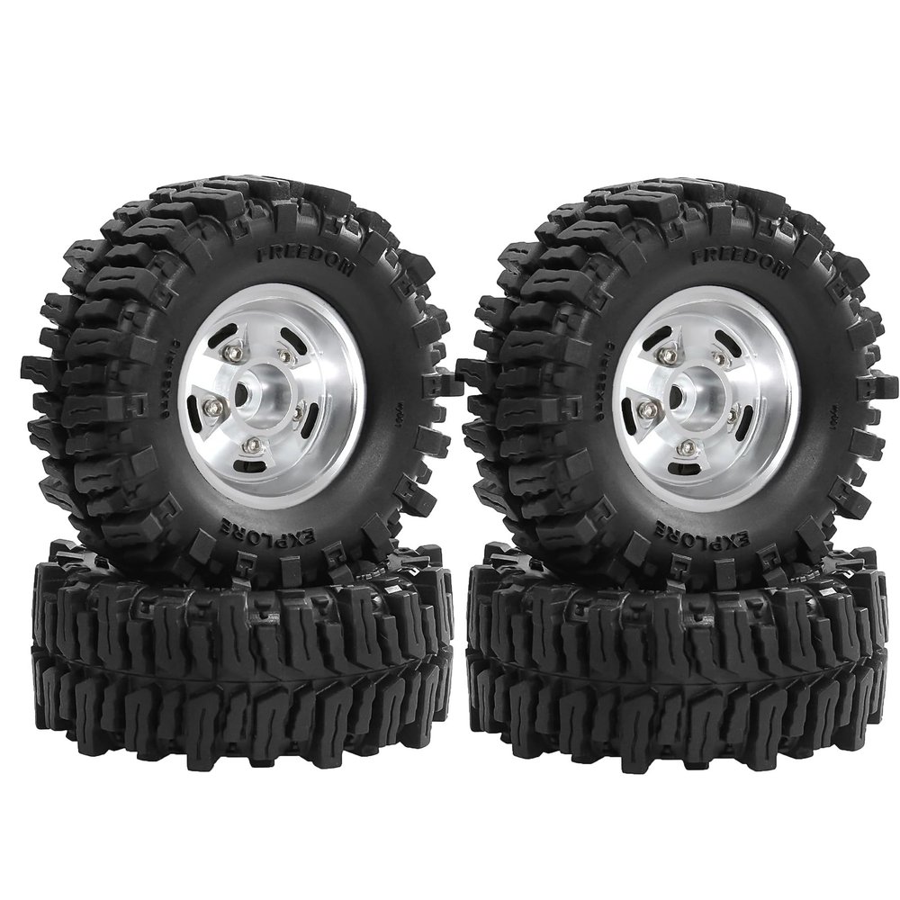 STMU (4PCS) RC 1.3 Aluminum Beadlock Wheels and Tires for 1/24 SCX24 1/18 TRX4M RC Crawler Cars (Tires and Wheels(black))