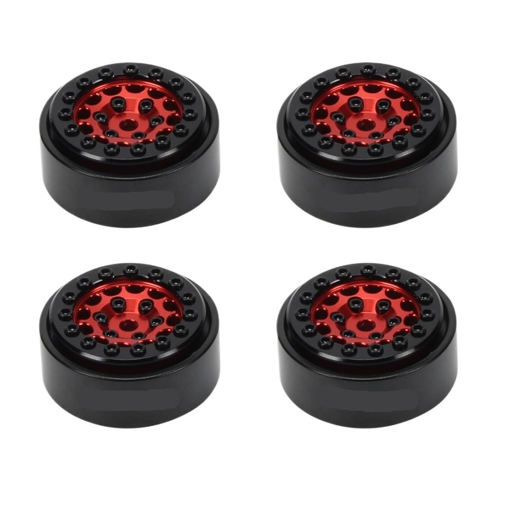Alloy 1.0 Beadlock SCX24 Wheel Rim & Lock Nut for Axial 1/24 SCX24 Series Upgrades Parts(Red)