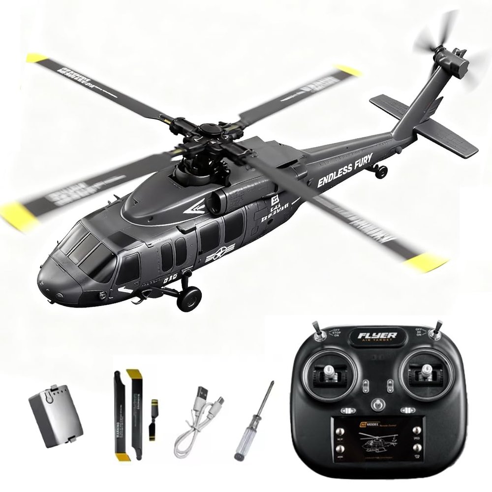 Actualia K200 Black Hawk RC Helicopter, 6CH Remote Control Helicopter Model with Optical Flow Positioning & Inverted Flight, Simulation Aerobatic Military Aircraft for Beginner