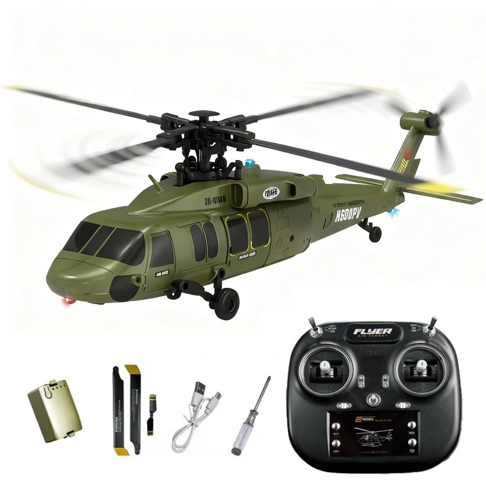 Actualia K200 Black Hawk RC Helicopter, 6CH Remote Control Helicopter Model with Optical Flow Positioning & Inverted Flight, Simulation Aerobatic Military Aircraft for Beginner
