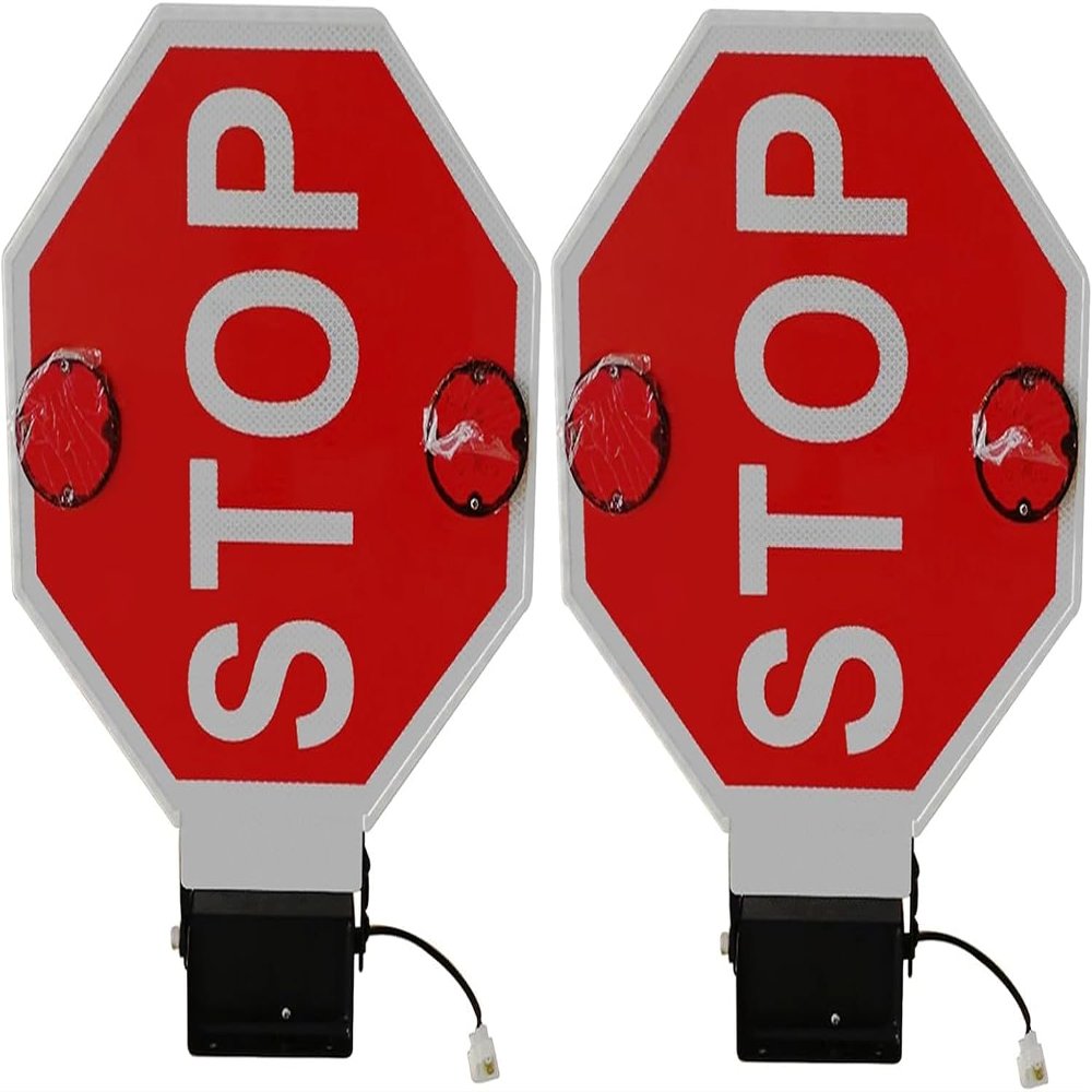 18" Blinking School Bus Stop Sign - Manual & Electric Dual-Control, Auto-Suction, High-Visibility Safety Signs for Kids (2 Pack) - Essential School Bus Safety Equipment