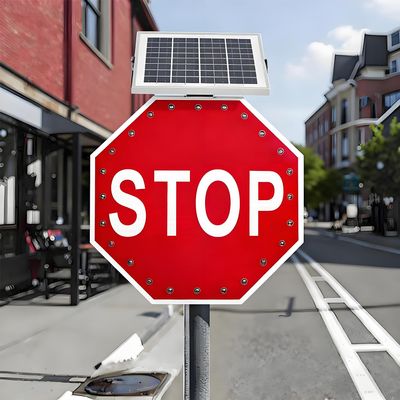 24" Solar LED Stop Sign, LED Traffic Road Warning Sign, Aluminum Alloy Construction, With 24 High-Brightness Leds, Intelligent Sensor, 0.5-Mile Visibility Range, For Pedestrian Crossings, School 30"