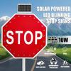 24" Solar LED Stop Sign, LED Traffic Road Warning Sign, Aluminum Alloy Construction, With 24 High-Brightness Leds, Intelligent Sensor, 0.5-Mile Visibility Range, For Pedestrian Crossings, School 30" view 2