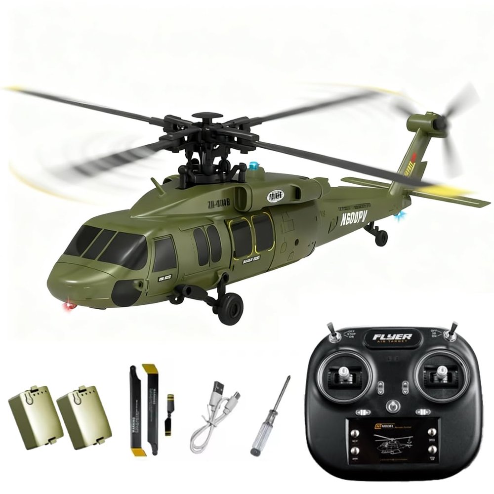 Actualia K200 Black Hawk RC Helicopter, 6CH Remote Control Helicopter Model with Optical Flow Positioning & Inverted Flight, Simulation Aerobatic Military Aircraft for Beginner