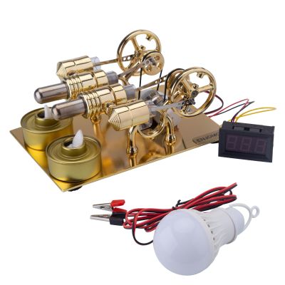 Stirling Engine Model Kit, Balance 4-Cylinder Hot Air Four Cylinder External Combustion Electric Generator with Voltmeter & Bulb for Physics Demonstrates & Home Decoration