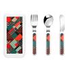 3-Piece Kids Silverware Set, Stainless Steel Reusable Children Safe Knife Spoon Fork Set With Storage Case Diagonal Geometric Pattern Children Flatware Set For Kids Lunch Box view 1