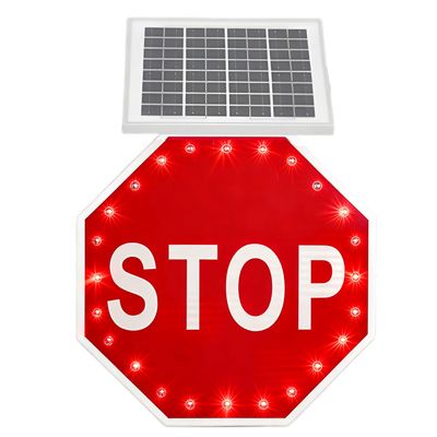 24"/30" Road Signs, Solar LED Stop Sign, Aluminum Alloy Construction, With 24 High-Brightness Leds, Ip65 Protection Rating, Intelligent Sensor, 0.5-Mile Visibility Range, For School, Parking Lots 30"