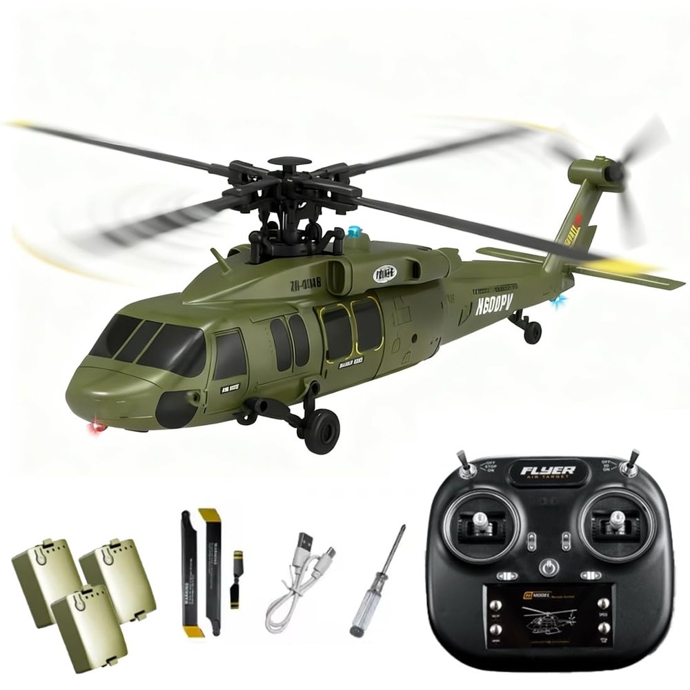 Actualia K200 Black Hawk RC Helicopter, 6CH Remote Control Helicopter Model with Optical Flow Positioning & Inverted Flight, Simulation Aerobatic Military Aircraft for Beginner