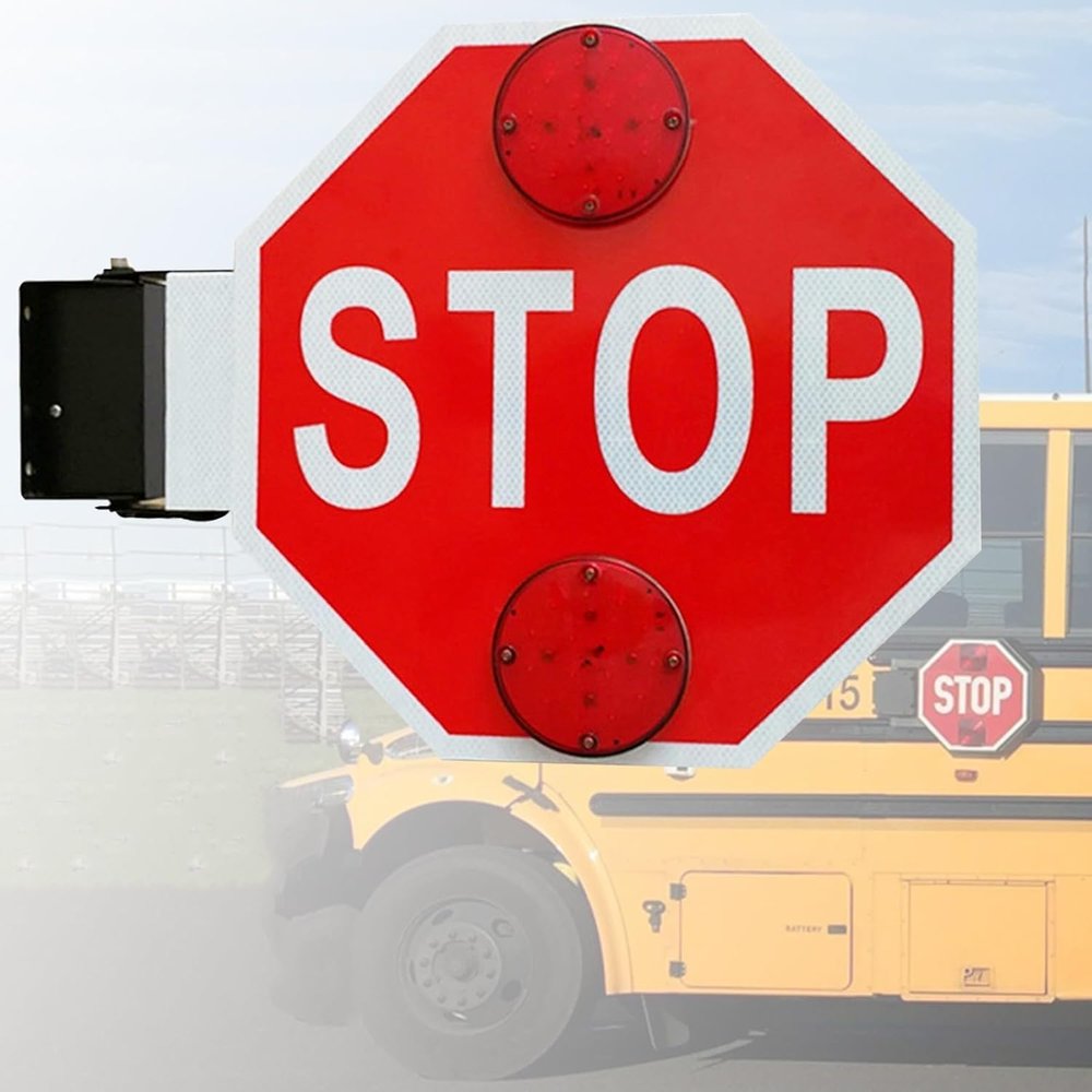 18" LED Stop Sign for School Buses - Blinking Traffic Warning Sign, Waterproof Reflective Film, High Visibility for School Zones & Bus Lanes (12V)