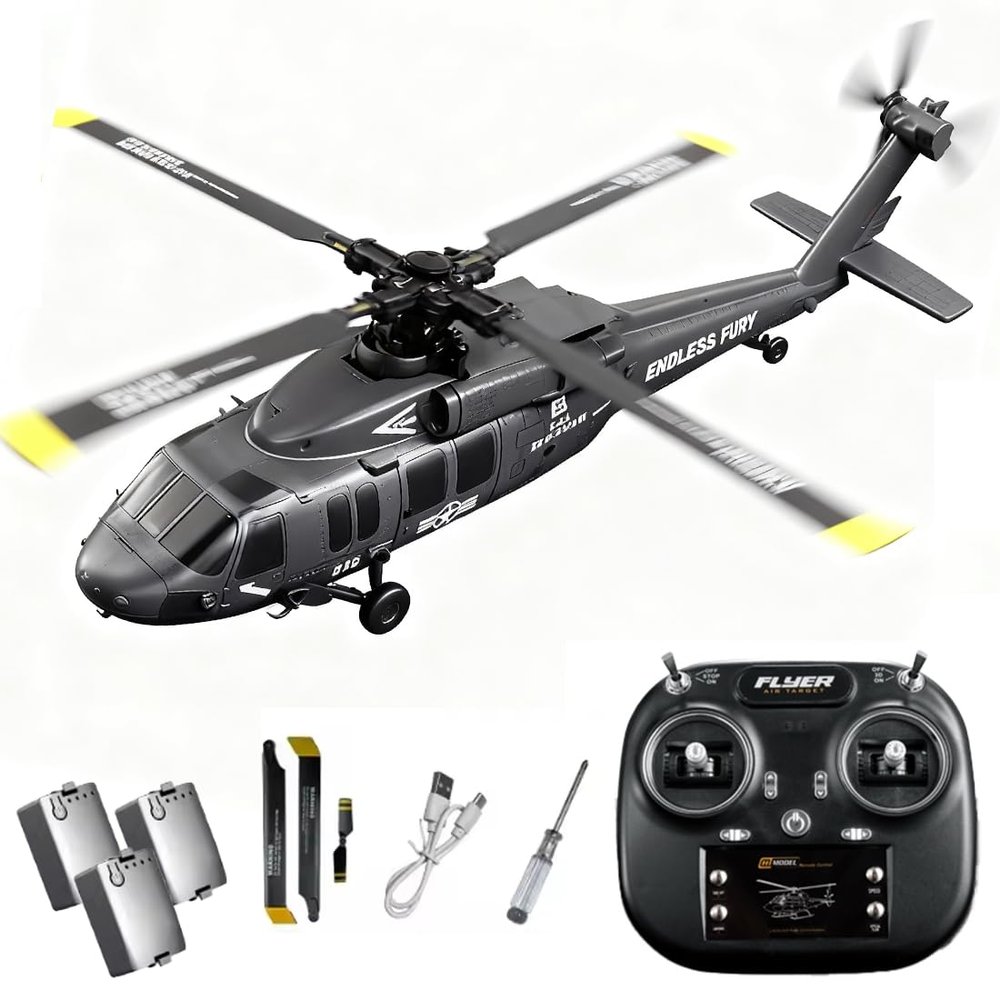 Actualia K200 Black Hawk RC Helicopter, 6CH Remote Control Helicopter Model with Optical Flow Positioning & Inverted Flight, Simulation Aerobatic Military Aircraft for Beginner