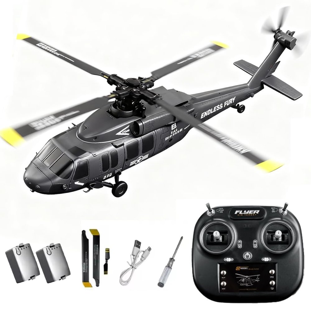 Actualia K200 Black Hawk RC Helicopter, 6CH Remote Control Helicopter Model with Optical Flow Positioning & Inverted Flight, Simulation Aerobatic Military Aircraft for Beginner