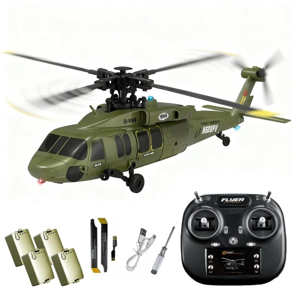 Actualia K200 Black Hawk RC Helicopter, 6CH Remote Control Helicopter Model with Optical Flow Positioning & Inverted Flight, Simulation Aerobatic Military Aircraft for Beginner
