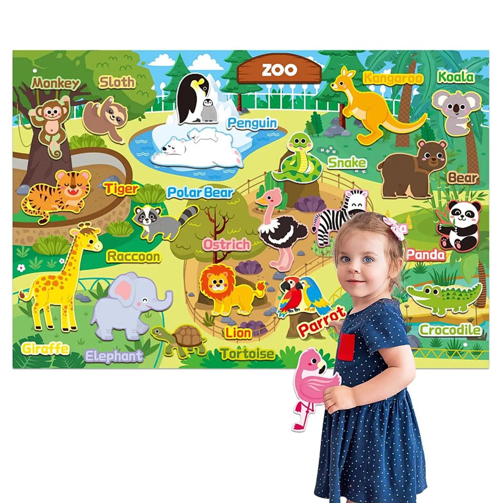 SyrmMatu Felt Board Story Sets, Farm Animals Felt Story Board, Early Learning Interactive Wall Hanging Boards for Family Christmas Role Playing (Zoo A)