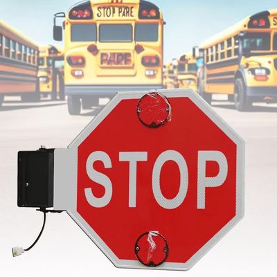 LED Aluminum School Bus Stop Sign - 18 Inch Double-Sided Reflective Octagon Warning Sign for Vehicles, Universal Installation, 12V Parking Safety Alert