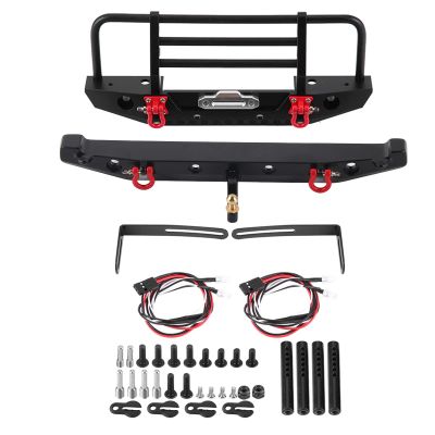 BAODEYOUB Metal Front Rear Bumper with LED s for II 90046, RC Car Parts, l Bumper for 1/10 RC Crawler Car, Includes 4 LED s and S Access